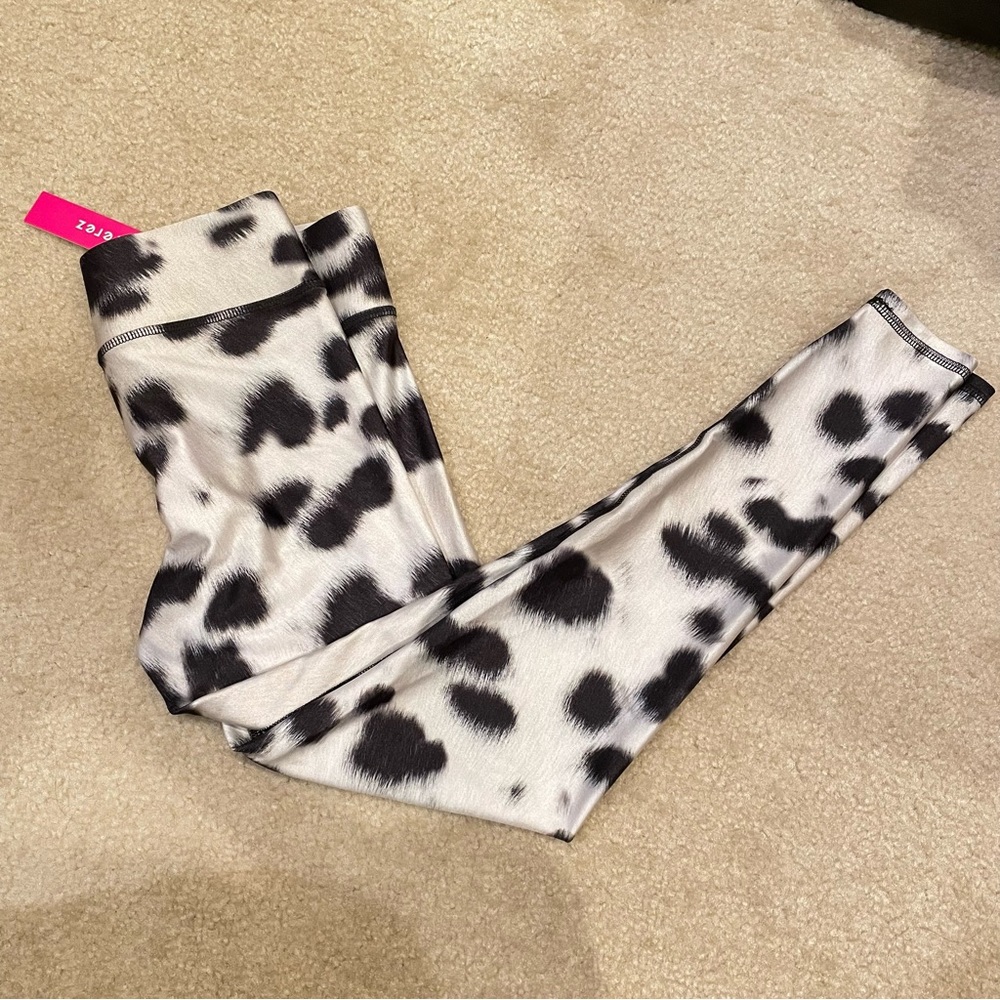 Terez Tall Band Pant White and Black leopards  Print Leggings NWT XS - Picture 5 of 7